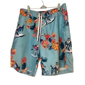 Batman and Robin‎ Floral surfboard swim shorts.